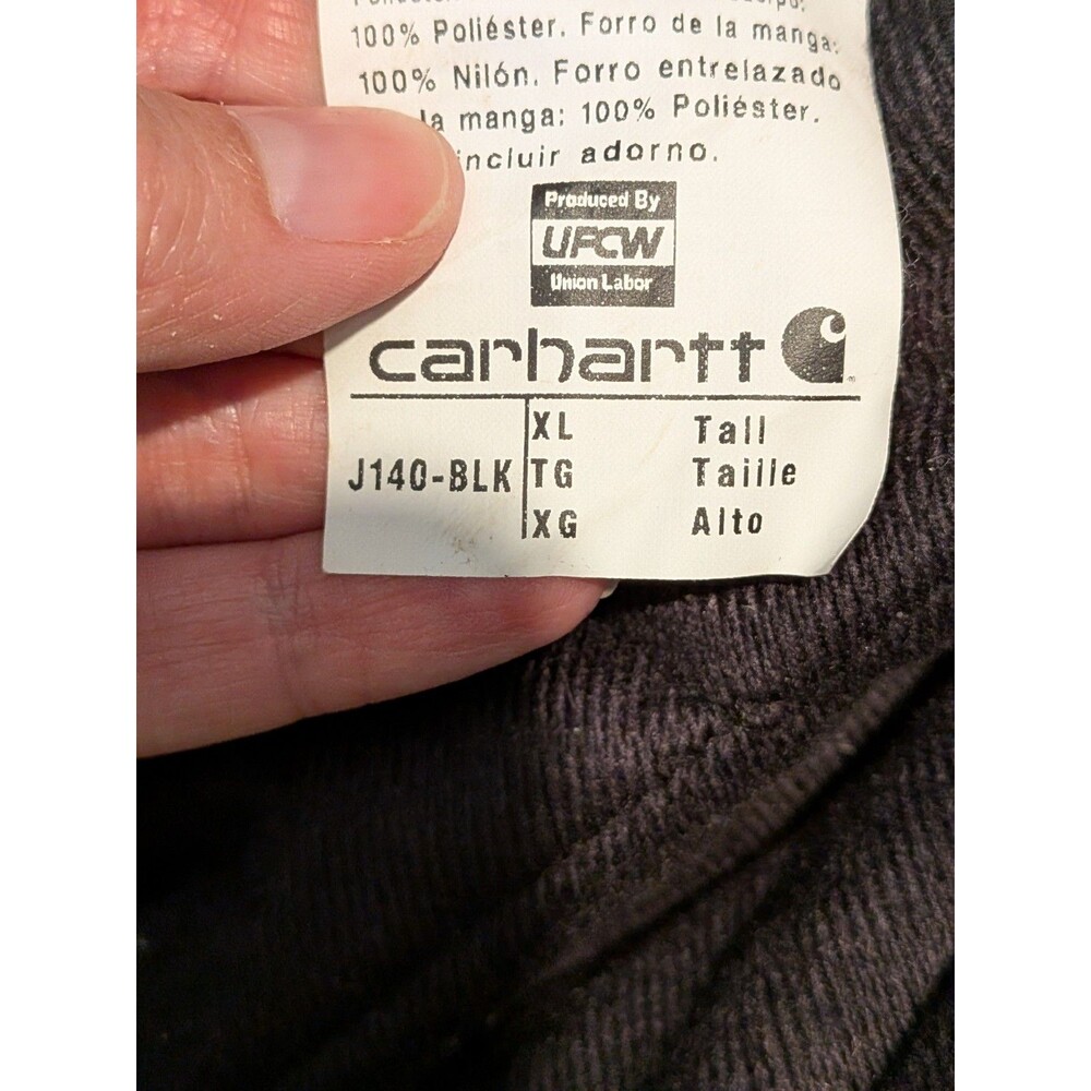 Carhartt OJ0140 Active Jacket Men's XL Tall Black Hooded Quilted Canvas USA Made - Picture 15 of 15